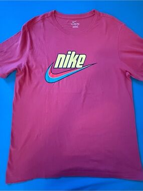 Nike Raspberry Tee with Yellow and Teal Swoosh